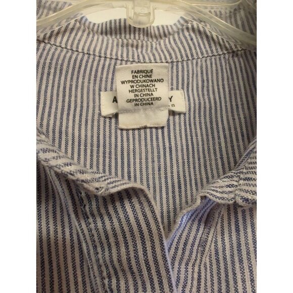 Artisan NY Womens Dress Blue Short Sleeve Button Up Striped 100% Linen Sz S Midi - Picture 4 of 6